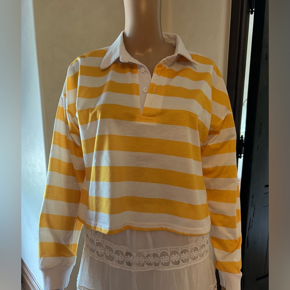 Yellow and White Striped Crop Top